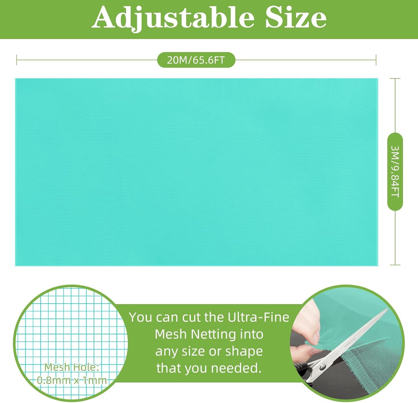 10 x 65FT Garden Mesh Netting, Ultra Fine Mesh Protection Netting Plant Covers Greenhouse Row Cover Raised Bed Screen Barrier Net for Vegetable Fruits Flowers Trees Crops, Green
