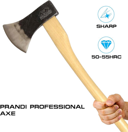 Prandi Axes Professional C45 Forged Carbon Steel Hatchet - Hickory Handle with Leather String - Ideal for Firewood, Splitting, and Chopping - 31.5" L x 8.58" W, 1600g Head 3.035.16.TH - No Sheath