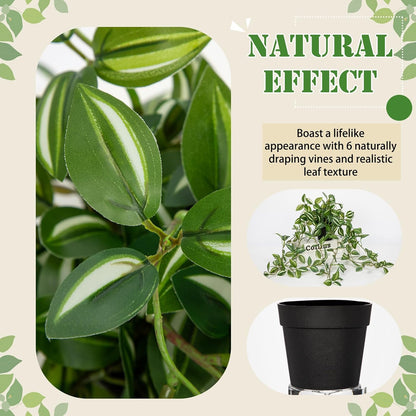 2 Pack Fake Hanging Plants for Shelf in Back Pot, Small Artificial Hanging Ivy Vine Plants Indoor Fake Potted Greenery Plant Decor Room Bathroom Wall End Table Mimi Faux Wandering Jew Plant Set