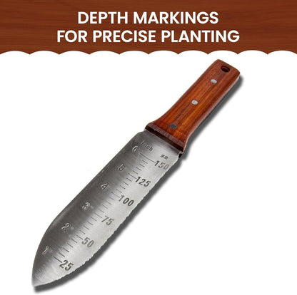Garden Guru Hori Hori Garden Knife Supreme Set for Weeding, Digging, Pruning, and Cultivating - Stainless Steel Full Tang Blade | Marks for Measuring Planting Depth | Premium Leather Sheath