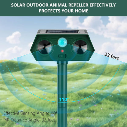 2 Pack 2025 Ultrasonic Animal Repellent Outdoor Cat Repellent Devices Solar Animal Repeller Motion Activated Deterrent to Scare Deer Squirrel Rabbit Raccoon Skunk for Yard Lawn Outdoor