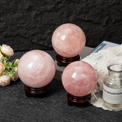 Large Rose Quartz Crystal Sphere Natural Pink Healing Crystal Ball with Stand Meditation Decorative Balls Home Decor 90-100mm/3.5-3.9"