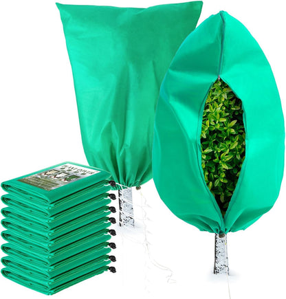 Homimp Plant Covers Freeze Protection, 8Pack Frost Covers with Zipper Drawstring (23.6" x 31.5") Plant Protection Cover Bags for Outdoor Winter Frost Cold Weather Shrubs Trees Jacket Covers(Green)