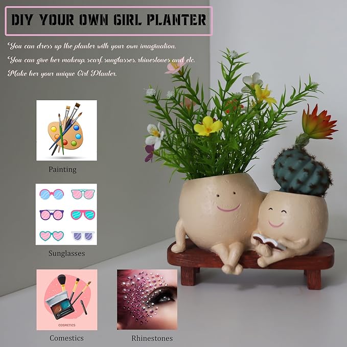 Face Pots for Plants, Cute Head Planter Flower Pots for Indoor Outdoor Plants, Modern Lady Head Vase Girl Face Planter, Unique Plant Pots, Macetas