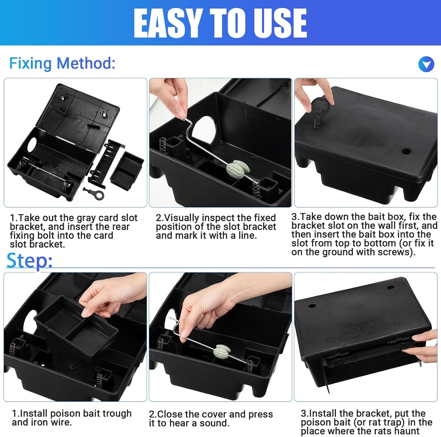 Qualirey 4 Pack Rat Bait Stations Large Rodent with Key Reusable Mouse Stations Mice Blocks Heavy Duty Boxes for Outdoor Rodents Mice Blocks, Bait Not Included, Black (9.8 x 7.5 x 3.9 Inches)
