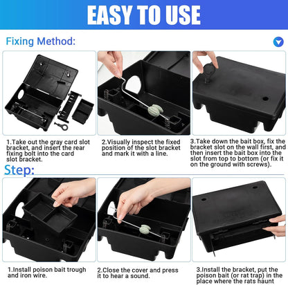 Qualirey 4 Pack Rat Bait Stations Large Rodent with Key Reusable Mouse Stations Mice Blocks Heavy Duty Boxes for Outdoor Rodents Mice Blocks, Bait Not Included, Black (9.8 x 7.5 x 3.9 Inches)