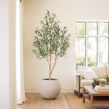 Tall Faux Olive Tree，6Ft(72in) Realistic Texture Potted Silk Artificial Olive Tree， Fake Olive Trees Indoor Outdoor for Home Office Living Room Bedroom Foyer Porch Decor.