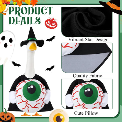 Sanwuta 1 Set Halloween Porch Goose Outfit Eyeball Pillow Design with Hat for 23" Lawn Cement Goose Porch Geese Clothes Costume for Halloween Garden Patio Yard Outdoor Decorations