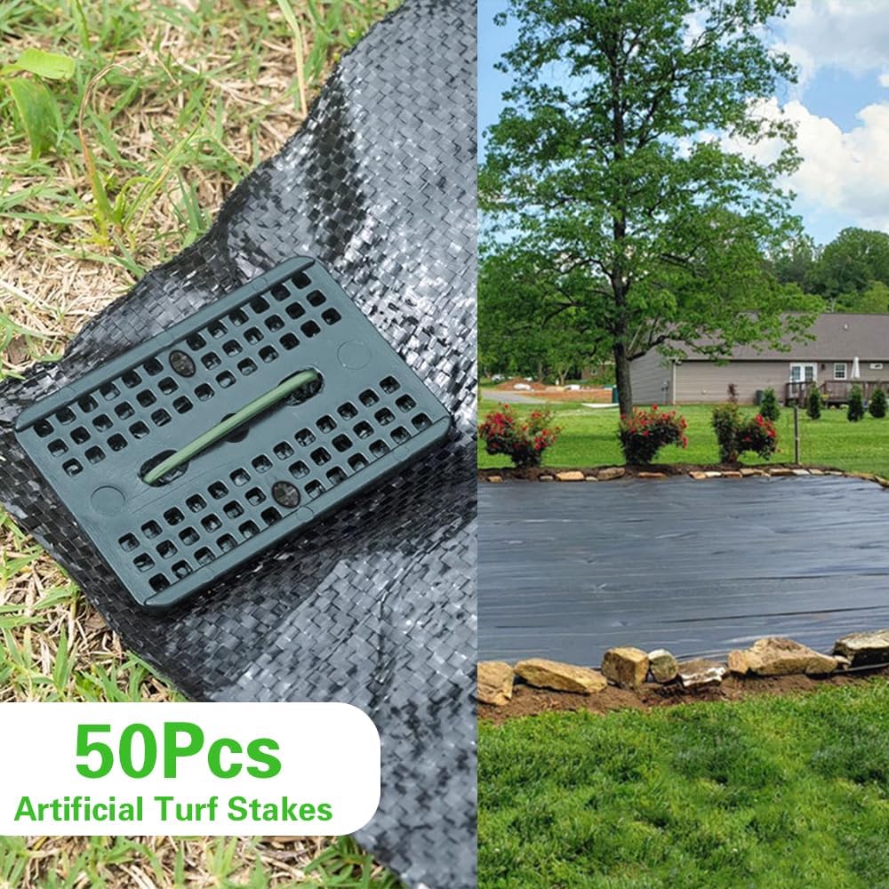 Bakulyor 50 Pcs Green Artificial Turf Stakes Anchor + 50 Pcs Buffer Washer, 6 Inch 11 Gauge Landscape Staples, Galvanized Lawn Spikes, Heavy Duty Yard Ground Pin for Grass Weed Barrier Sod Fabric
