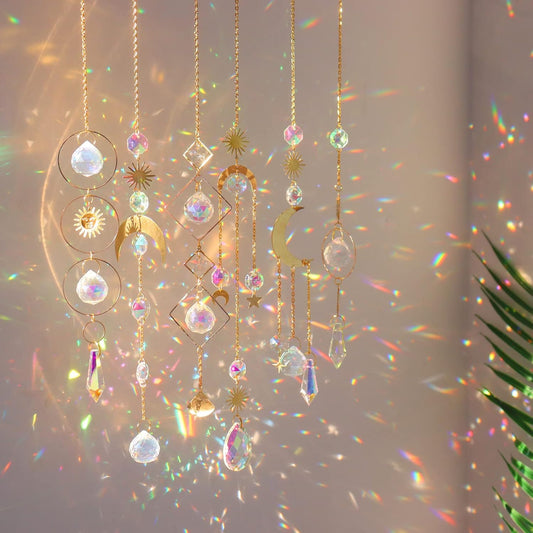 6Pieces Colorful Crystals Suncatcher Hanging Sun Catcher with Chain Pendant Ornament Crystal Balls
