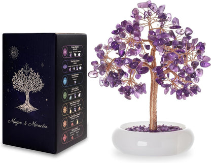 Amethyst Crystal Tree of Life Chakra Healing, Bonsai Tree, Gemstone Tree, Home and Office Desk Decor for Positive Energy, Birthday Wedding Gifts
