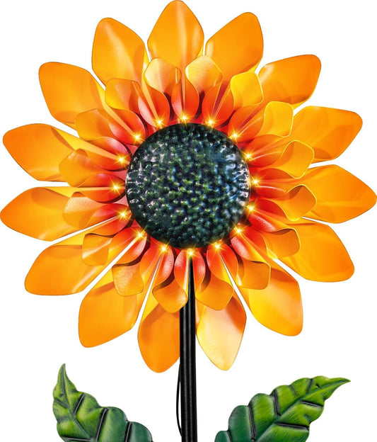 Sunflower Solar Wind Spinner, 52" Metal Wind Spinner with Kinetic Wind Sculpture Windmills for