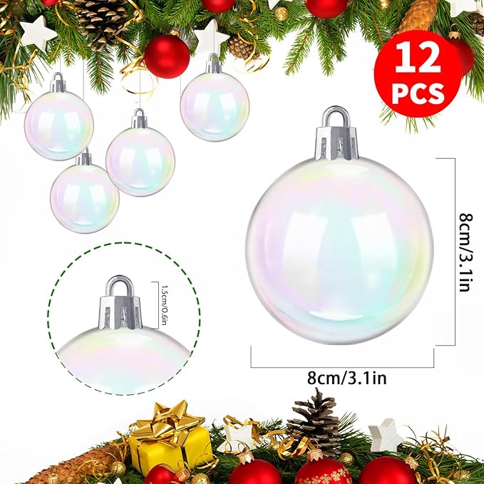12 PCS Halloween Plastic Iridescent Ball Decoration,Clear Bubble Ball for DIY Bubbling Cauldron,Cauldron DIY Witch Magic Pot for Halloween Party Decor,3.15 Inch