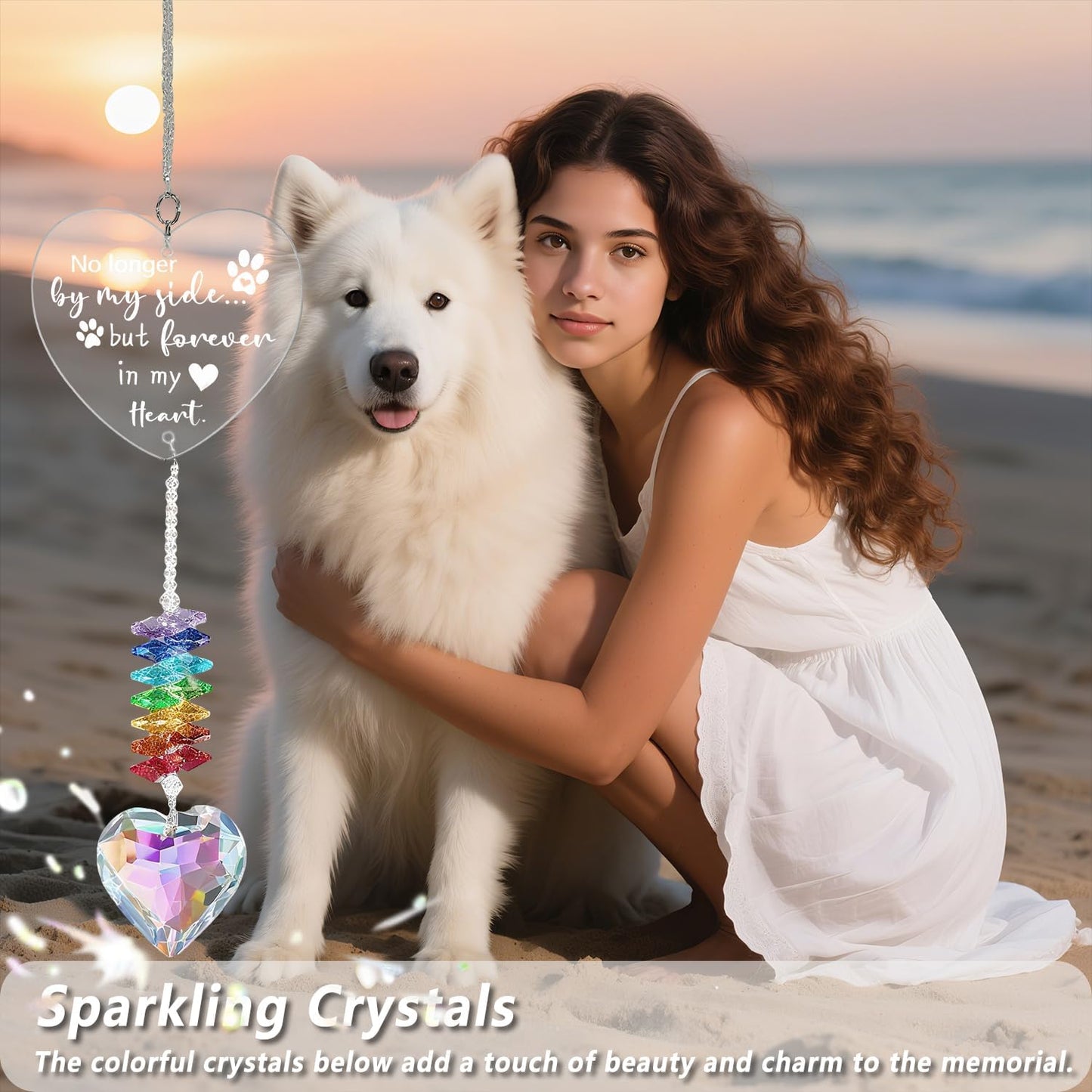 Crystal Sun Catchers Indoor Window - Heart - Shaped Hanging Crystal Suncatcher as Pet Memorial Gifts for Dogs