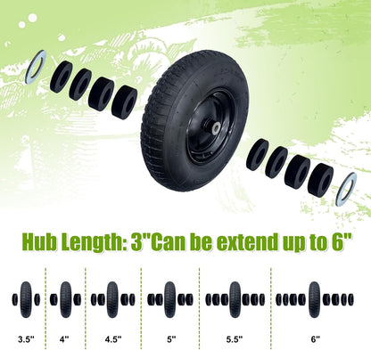2-Pack 4.80/4.00-8" Pneumatic Wheelbarrow Wheel and Tires with 3"- 6" Center Hub and 3/4" Bushings for Wheelbarrow and Yard Cart Garden Wagon, Black