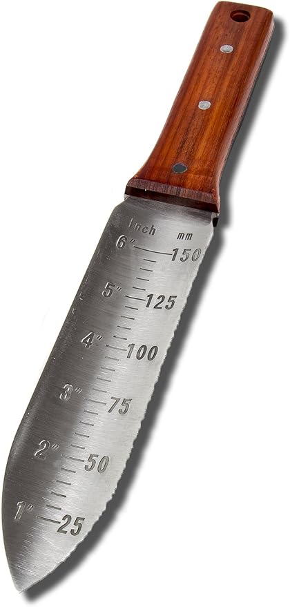 Garden Guru Hori Hori Garden Knife for Weeding, Digging, Pruning, and Cultivating - Stainless Steel Full Tang Blade | Marks for Measuring Planting Depth | Nylon Sheath for Storage (2 Pack)