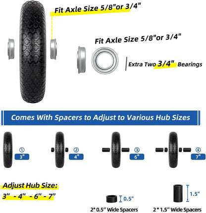 4.80/4.00-8" Wheelbarrow Tire, 16" Flat-Free Solid Tire and Wheel, 3" Centered Hub, 5/8" Axle Bore Hole,for Garden Wagon Cart Trolley Dolly Replacement(2 Pack)