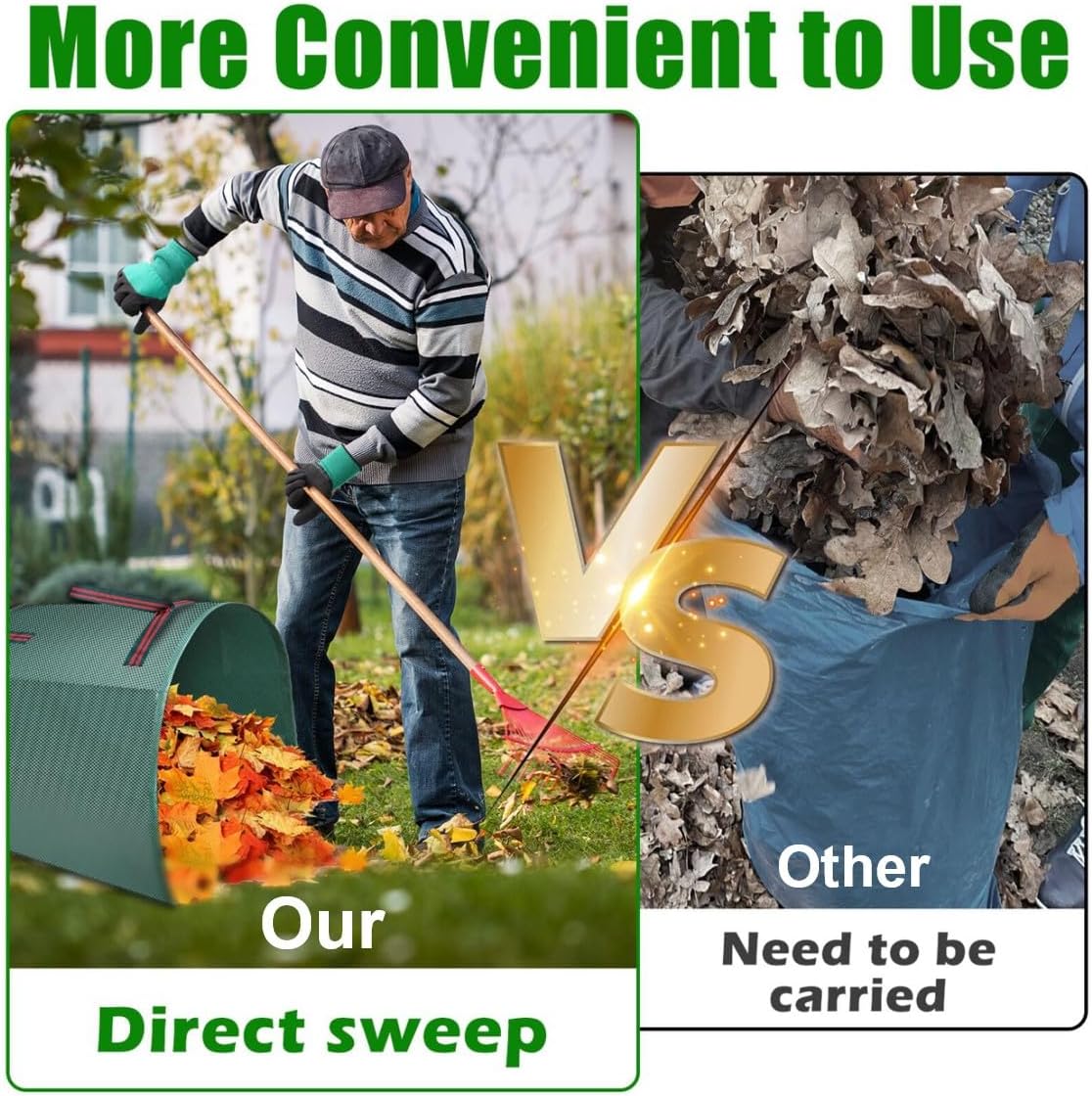 2 Packs Large Reusable Yard Waste Bags with Gloves, 53 Gallons Pletpet Garden Waste Bags Green Lawn and Leaf Bag Large Yard Dustpan-Type Garden Bag for Collecting Leaves, Fallen leaves and Waste