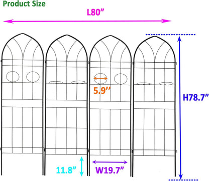 Metal Garden Trellis Rustproof Trellis for Climbing Plants Outdoor Flower Support (Black-4 Pack, 78.7"x19.7")