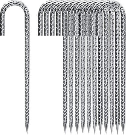 Ground Stakes 12 Inch, Yard Camping Stakes J Shaped 20 Pack Rebar Heavy Duty for Garden Dog Fence Inflatable Camping Chicken Coop Accessories