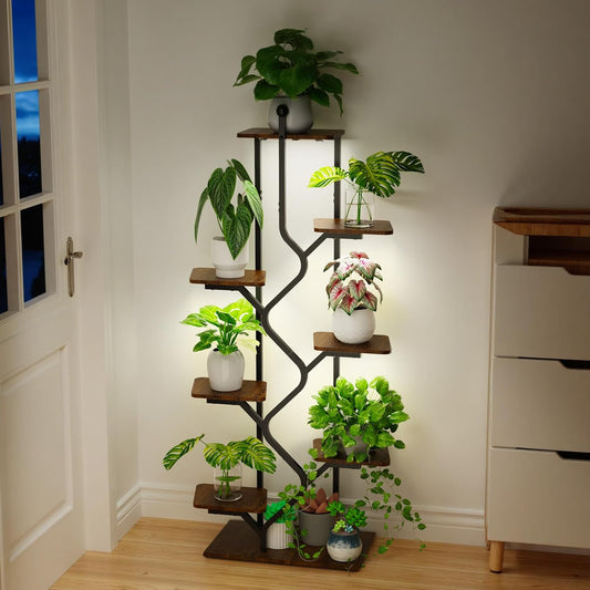 Bstrip 8-Tier Plant Stand with Grow Light, 57 Inch Indoor Plant Shelf, Decor Flower Stand for Living Room & Patio, Rust-Resistant Pipes & Waterproof MDF Boards