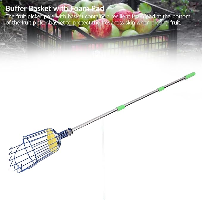 Fruits Catcher,Stainless Steel Fruit Picker Tool with Basket Pole Fruits Catcher Tree Picker Length Adjustable Orange Picker Pole Tool Long Handle Fruit Catcher