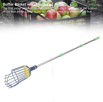 Fruits Catcher,Stainless Steel Fruit Picker Tool with Basket Pole Fruits Catcher Tree Picker Length Adjustable Orange Picker Pole Tool Long Handle Fruit Catcher