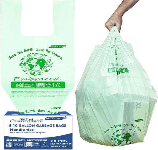8-10 Gallon Compostable Trash Bags, 60 Count - Kitchen & Food Scrap Waste Bags, Sturdy &