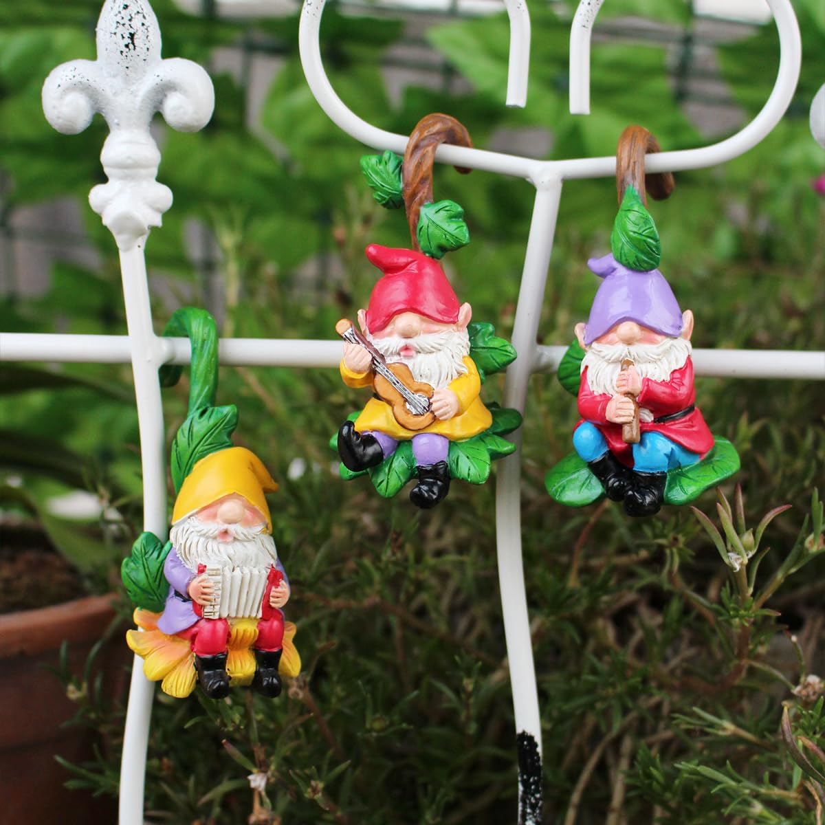 3 PCS Gnome Playing Music, Climbing Gnomes Tree Faces Decor Outdoor for Yard, Gnomes Statue, Outdoor Fairy Garden Resin Crafts, Flower Pot Landscape Dwarf, Micro Landscape Pendant Ornaments
