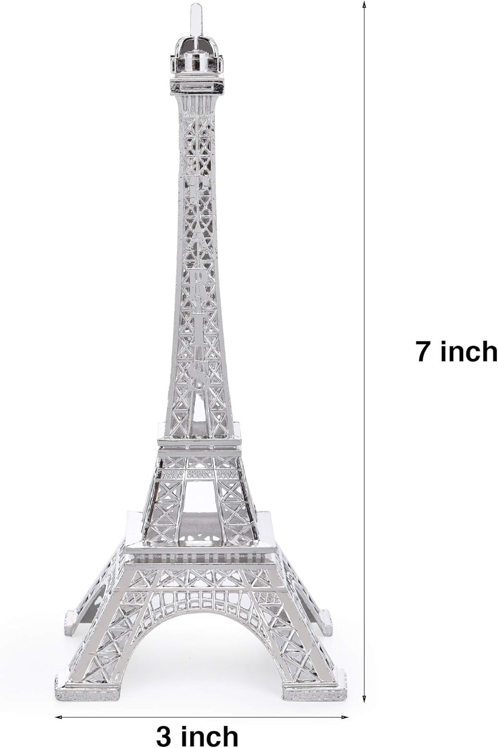 ESHATO Silver Metal Eiffel Tower Statue, 7inch Decorative Figurine Replica Stand Holder for Cake Topper Table Decor Gift Party Home Decoration