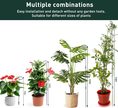 4 Set Metal Plant Sticks Support Tall 48 Inch Adjustable Plants Stem Support Rod Amaryllis Holder Stake Garden Flower Rings with 20PCS Clips 16.5' Plant Ties for Outdoor Indoor Plants