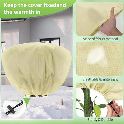 6 Pcs Winter Plant Covers Freeze Protection 39.4x23.6 Inch Horizontal Shrub Tree Rose Plant Protection Bags Frost Blanket with Drawstring for Fall Winter Outdoor Garden Planting (Beige)