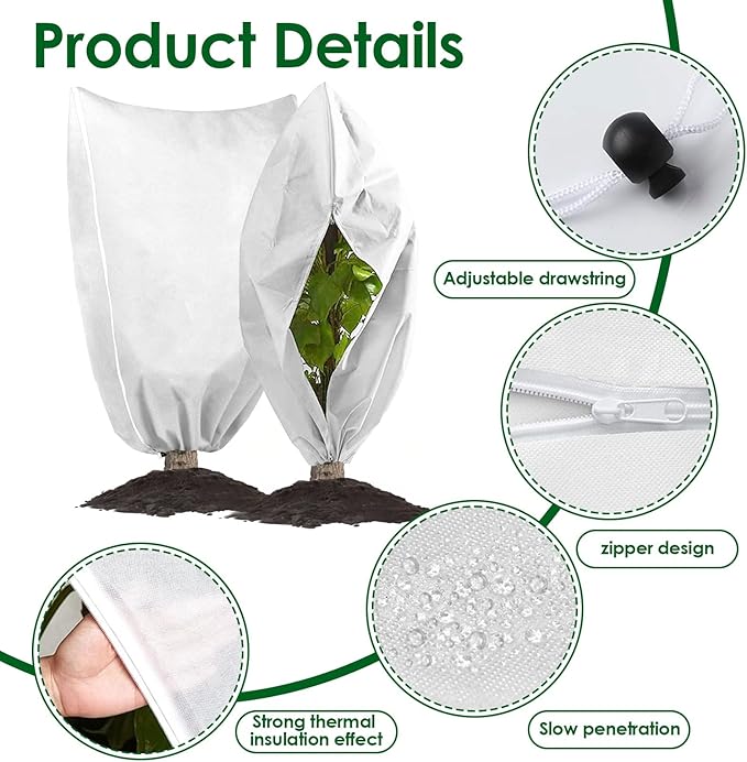 3 Pcs Large Plant Covers Freeze Protection 47.5" X 71.2",Reusable Winter Cold Weather Frost Blankets for Outdoor Plants with Drawstring and Zipper,Outdoor Tree Jackets (M:31.5"*47.5", White)
