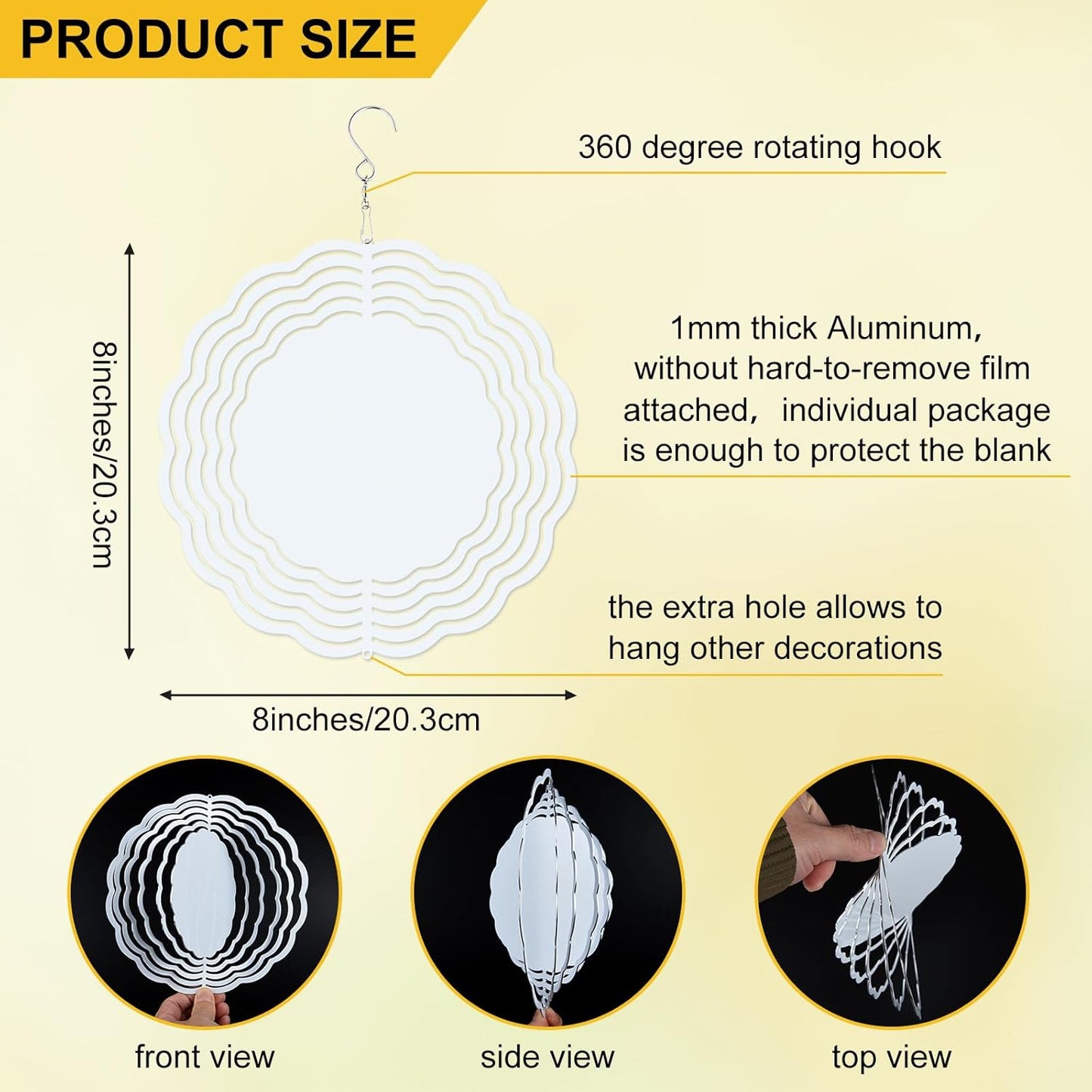 5 Pack Sublimation Wind Spinner 8 Inches Blanks 3D DIY Wind Sculptures Stainless Aluminum Hanging Ornaments Wind Powered Kinetic Trim Decor for Yards Gardens Windows Porch