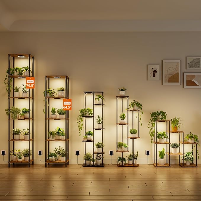 Plant Stand Indoor with Grow Light, 33" High Indoor Plant Shelf, 7 Tier Flower Stand with Plant Light Full Spectrum, Metal Plant Holder with Light, laddered Plant Rack for Home, Corner