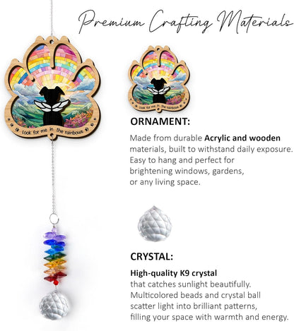2 Layered Ornament Suncatcher - Rainbow Bridge - Christmas Birthday Gifts for Dog Lover - Dogs Memorial Suncatcher - Pet Sympathy Keepsake - Paw Ornament for Loss of Dog - Rainbow Maker