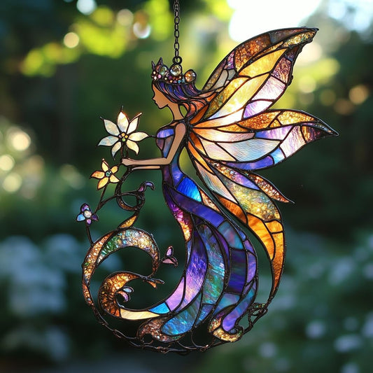 Flowers Fairy Acrylic Suncatcher Stained Glass Effect Window Car Hanging Christmas Ornament Indoor