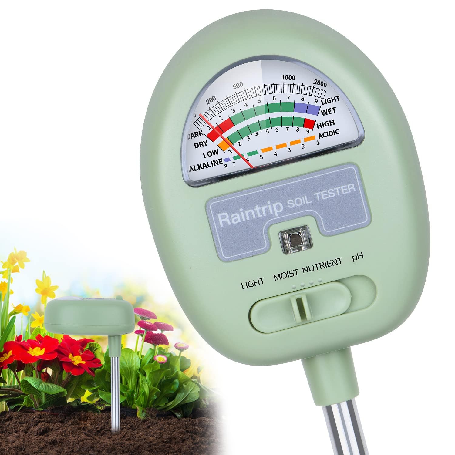 Soil Moisture Meter,4-in-1 Soil Ph Meter, Soil Tester for Moisture, Light,Nutrients, pH,Soil Ph