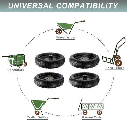 13"Garden Cart Tire Replacement for 13" Flat-Free Tire and Wheel with 5/8" Axle Borehole, 2.1" Offset Hub, 3.15" Wide Tires Used for Wheelbarrow Garden Cart and Trolleys, 4-Pack by Cenipar