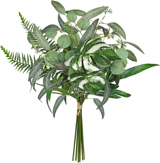 Artificial Greenery Stems Box Set, 5 Kinds Mixed Eucalyptus Leaves Silver Dollar Fern Monstera Leaf