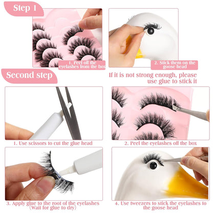 Geelin 7 Pcs Porch Goose Outfit Eyelash for 23/17'' Plastic Lawn Goose Statue Mink Fake Lashes End 3D Salon Eyelashes Reusable for Lawn Patio Art Decoration (Black)