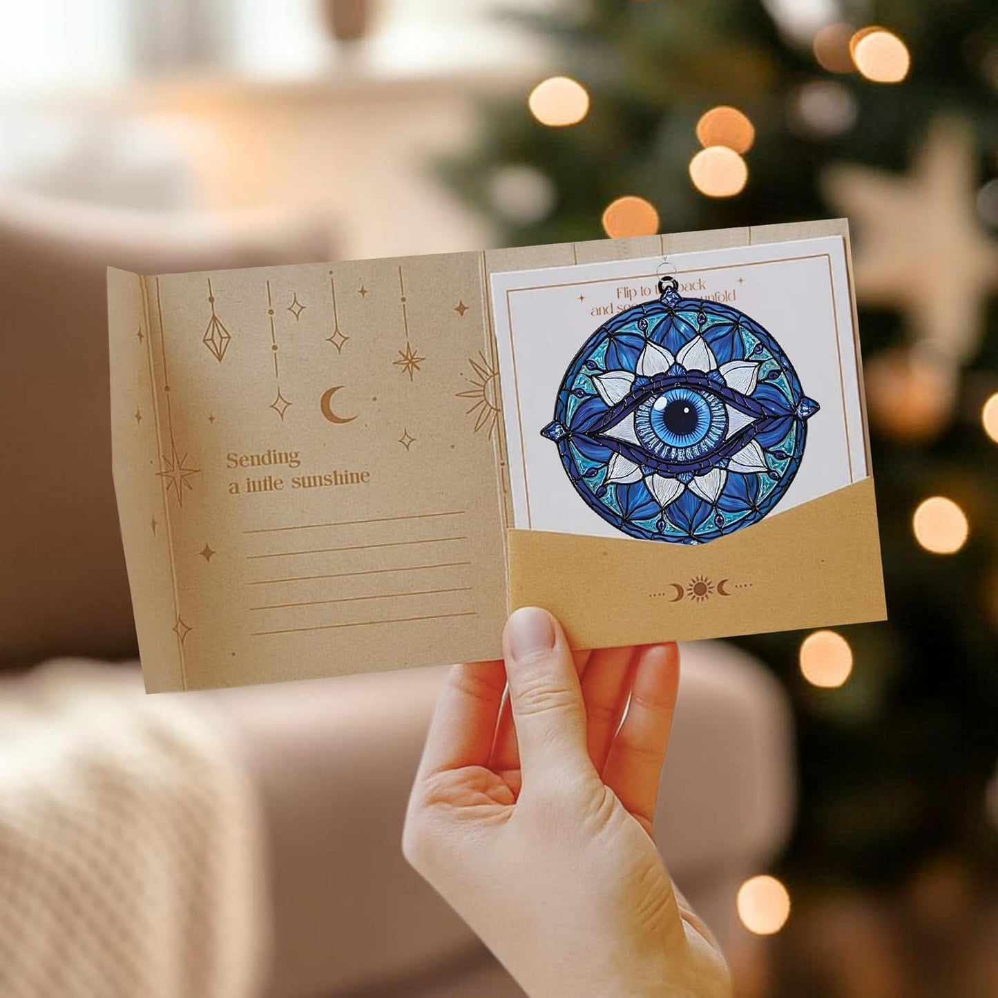 Mandala Evil Eye Acrylic Suncatcher Stained Glass Effect Boho Window Car Hanging Christmas Ornament Indoor Outdoor Decor Garden Hippie Sun Catcher for Yoga Lover for Women Mom Grandma