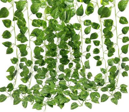 Unilove 84 feet 12 Pack Fake Vines Artificial Ivy Leaves Plants Hanging Greenery Plant Garland for Bedroom Office Wall Decor Indoor Outdoors (84Ft Artificial Scindapsus Leaves)