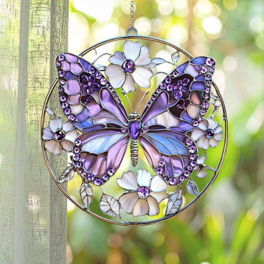 Violet Butterfly Acrylic Suncatcher Stained Glass Effect Window Car Hanging Christmas Ornament
