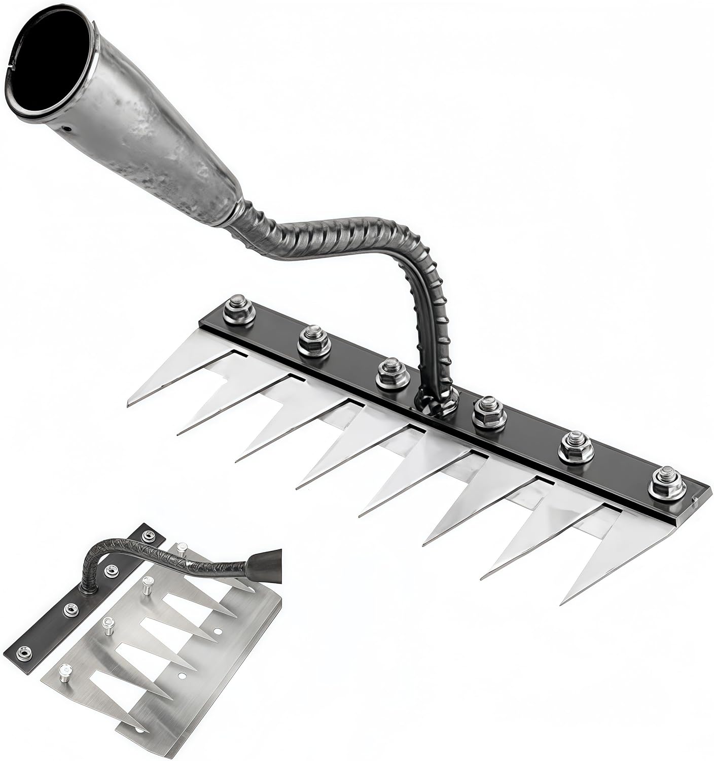 2025 New Gardening Hand Weeder Tool，Gardenia Iron Weeding Rake ，Manual Weeder Tool with Detachable Blades，Tool for Effortless Weed Removal， Flower Beds & Vegetable Patches (No Wooden Handle)