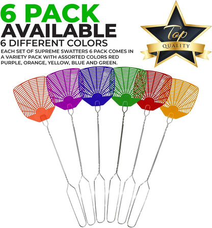 Supreme Bug & Fly Swatter 6-Pack – Braided Metal Handle 6 Pack Fly Swatters, Multi Pack Colors, – for Indoor/Outdoor – Flyswatter (21 inch- Set of 6)