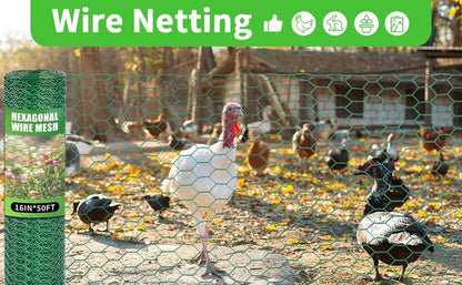 16 x 600 Inches Chicken Wire for Floral Arrangements, Green Chicken Wire, Hexagonal Galvanized Wire Mesh for Poultry Barrier, Flower Arrangement, Crafts and Garden