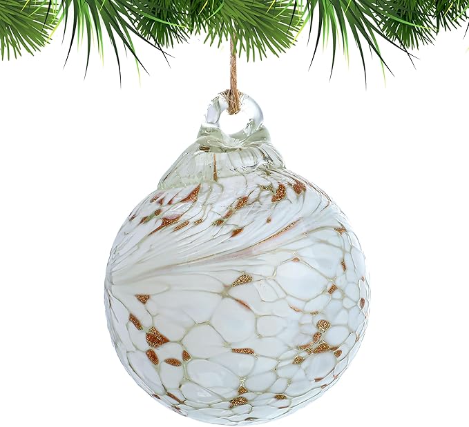 Hand Blown Glass Gazing Balls for Garden Hanging Friendship Balls Christmas Ball Ornaments for Xmas Tree Decoration (White)