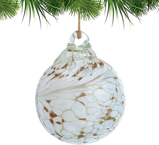 Hand Blown Glass Gazing Balls for Garden Hanging Friendship Balls Christmas Ball Ornaments for Xmas Tree Decoration (White)
