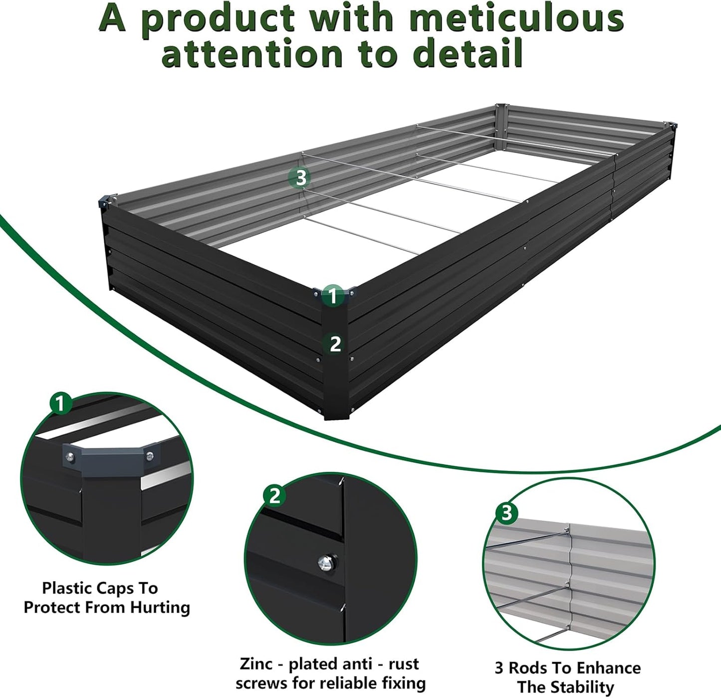 12×4×1FT(2PCS) Galvanized Raised Garden Bed Kit, Metal Planter Boxes，Large Outdoor Planters Garden for Planting Vegetables,Flowers,Herbs -Black